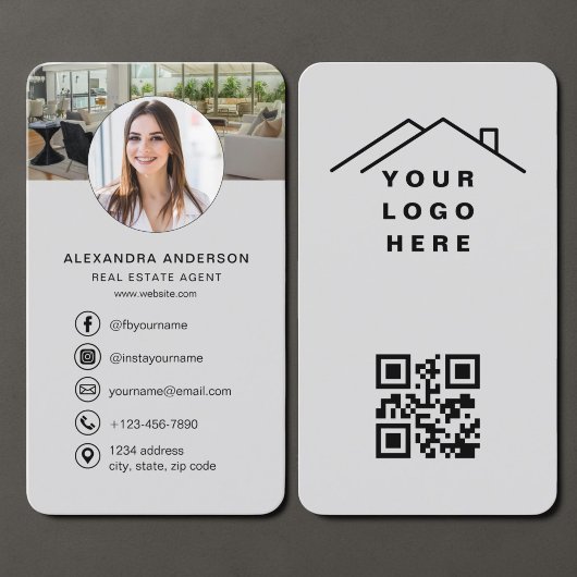 Immobilienmakler Grau QR-Code Foto Visitenkarte