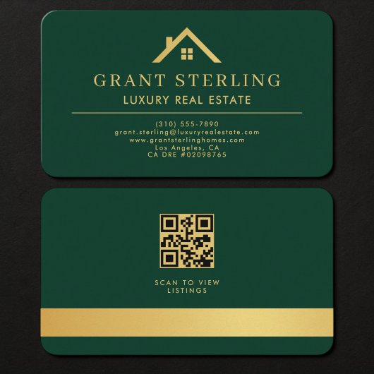 Immobilienmakler Grün Gold QR Code Visitenkarte
