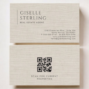 Immobilienmakler Luxus Neutraler Leinen QR-Code Visitenkarte