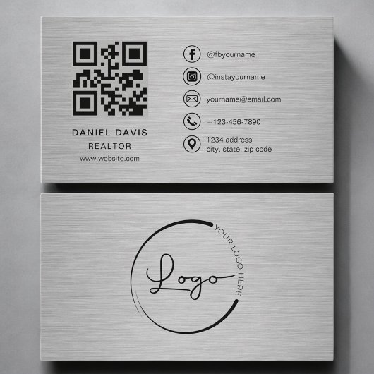 Immobilienmakler Metall QR Code Visitenkarte
