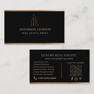 Immobilienmakler QR Code Luxus Schwarz Gold Telefonnummerkarte