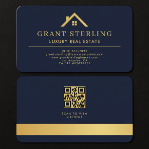 Immobilienmakler QR-Code Navyblau Gold Visitenkarte