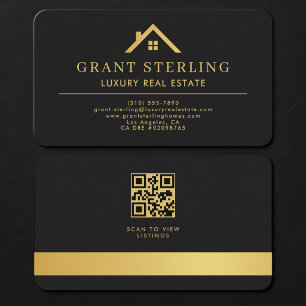 Immobilienmakler-QR-Code Schwarz Gold Visitenkarte
