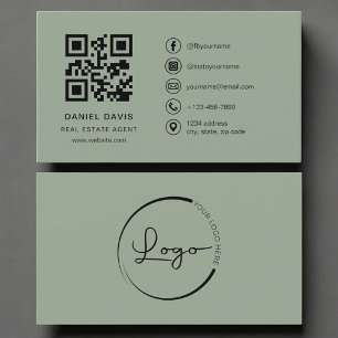 Immobilienmakler Sage Green Logo QR-Code Visitenkarte