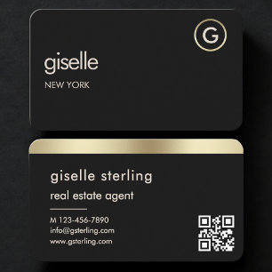 Immobilienmakler Schwarz-Gold QR-Code Visitenkarte