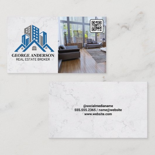 Immobilienmakler | Wohnzimmer | QR Strichcode Visitenkarte (Vorne/Hinten)