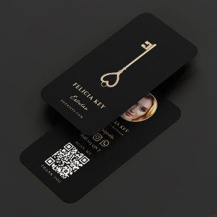 Immobilienmanager Realtor Elegante Black Gold Key Visitenkarte