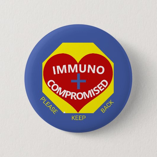 Immunsupprimiert - Blauer, gelber, roter Herzknopf Button (Vorderseite)