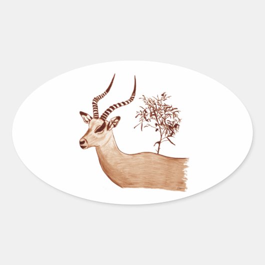 Impala Antelope Tierwelt Zeichnend Sketch Ovaler Aufkleber (Vorderseite)