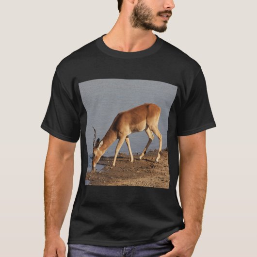 Impala Antilope trinkt im Waterhole Foto T-Shirt (Vorderseite)
