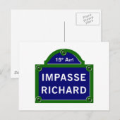 Impasse Richard, Paris Street Sign Postkarte (Vorne/Hinten)