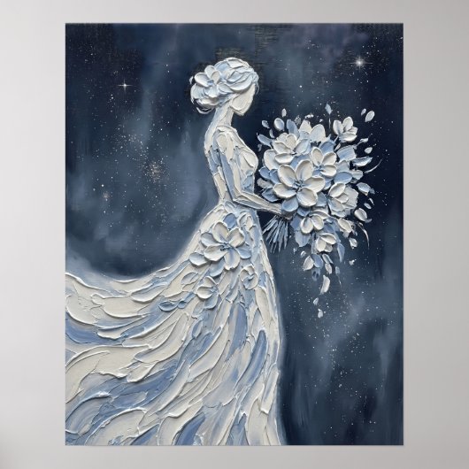 Impasto Blue Himmelsbraut Silhouette Poster (Vorne)