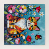Impasto Cat, Flowers & Butterfly Birthday Puzzle (Horizontal)