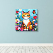 Impasto Cat, Flowers & Butterfly Leinwanddruck (Insitu (Holzboden))