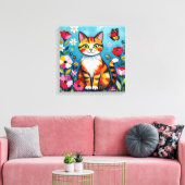 Impasto Cat, Flowers & Butterfly Leinwanddruck (Insitu (Wohnzimmer))