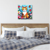 Impasto Cat, Flowers & Butterfly Leinwanddruck (Insitu (Schlafzimmer))