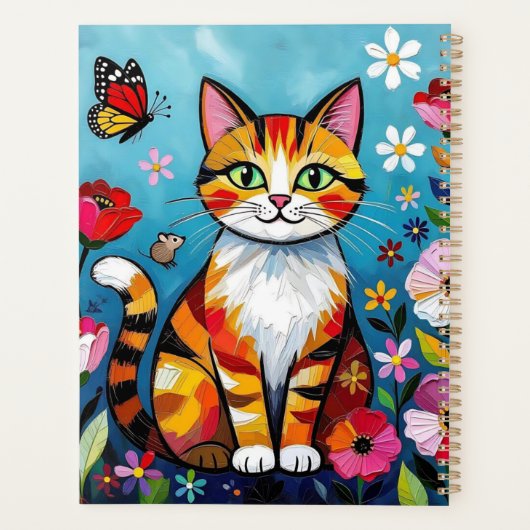 Impasto Cat, Flowers & Butterfly Personalized Planer (Rückseite)