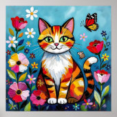 Impasto Cat, Flowers & Butterfly Poster (Vorne)