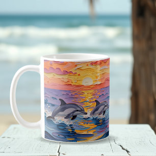 Impasto-Delfine und Ozeanwellen Kaffeetasse