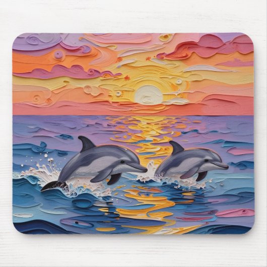 Impasto-Delfine und Ozeanwellen Mousepad (Vorne)