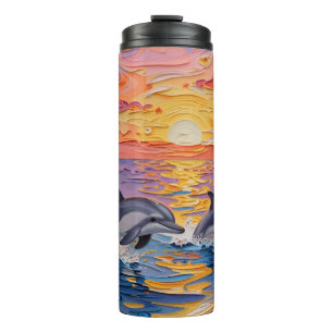 Impasto-Delfine und Ozeanwellen   Thermosbecher