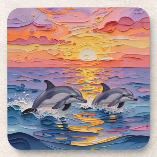 Impasto Dolphins and Ocean Waves Getränkeuntersetzer (Vorderseite)
