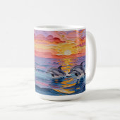 Impasto Dolphins and Ocean Waves   Kaffeetasse (VorderseiteRechts)