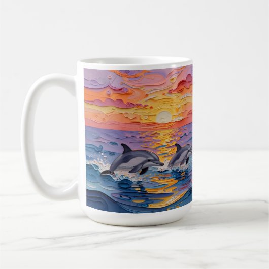 Impasto Dolphins and Ocean Waves Kaffeetasse (Links)