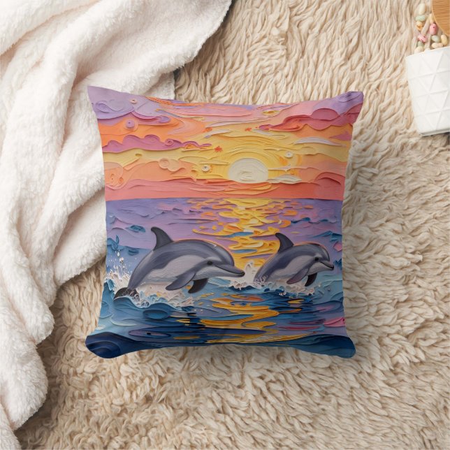 Impasto Dolphins and Ocean Waves   Kissen (Decke)