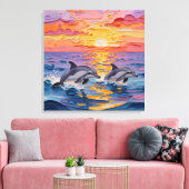 Impasto Dolphins and Ocean Waves Leinwanddruck (Insitu (Wohnzimmer))