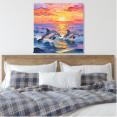 Impasto Dolphins and Ocean Waves Leinwanddruck (Insitu (Schlafzimmer))