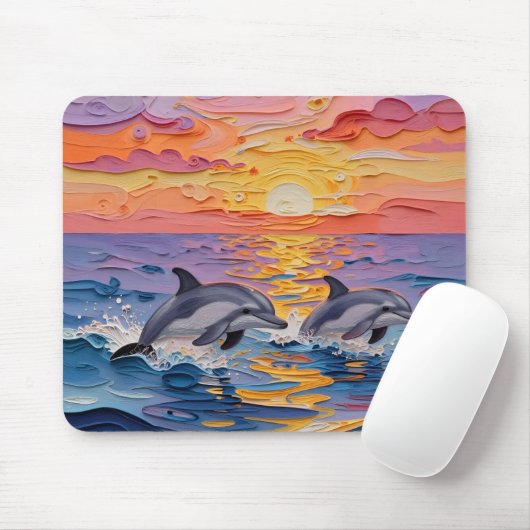 Impasto Dolphins and Ocean Waves   Mousepad (Mit Mouse)
