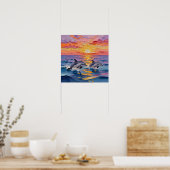 Impasto Dolphins and Ocean Waves   Poster (Küche)