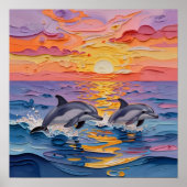 Impasto Dolphins and Ocean Waves   Poster (Vorne)