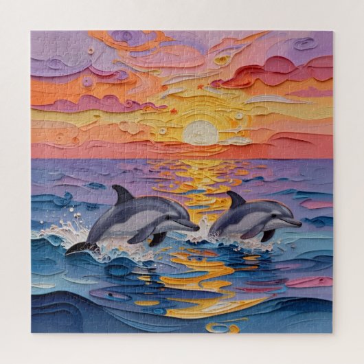 Impasto Dolphins and Ocean Waves Puzzle (Vertikal)