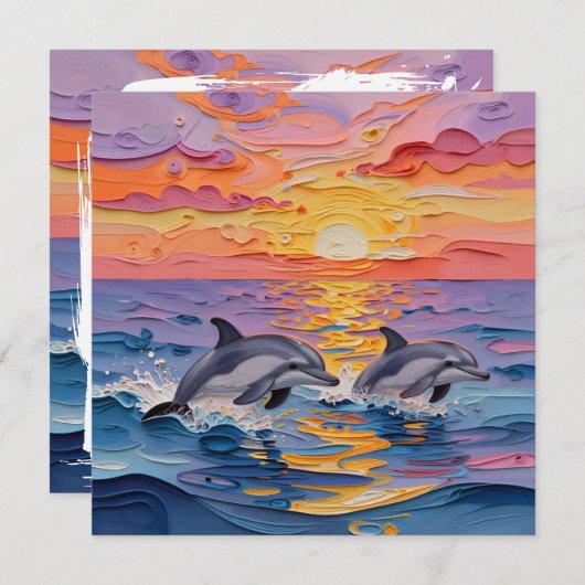 Impasto Dolphins and Ocean Waves | Thinking of You Karte (Vorne/Hinten)