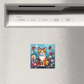 Impasto-Katze, Blumen und Schmetterling Magnet (In Situ (Geschirrspüler))