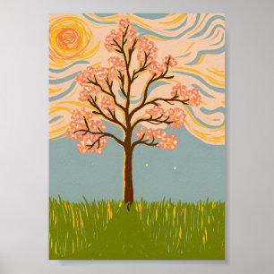 Impasto Kirschblütenbaum Wirbelnder Sternenhimmel Poster