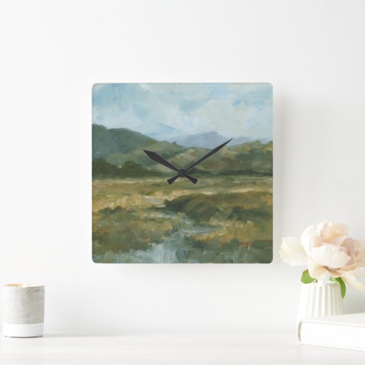 Impasto Landschaft III Quadratische Wanduhr (Zuhause)
