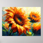 Impasto-Malerei auf Sonnenblumen Poster (Vorne)