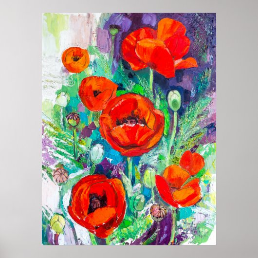 Impasto-Ölgemälde-Stil rote Mohnblumen Poster (Vorne)