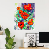 Impasto-Ölgemälde-Stil rote Mohnblumen Poster (Heimbüro)