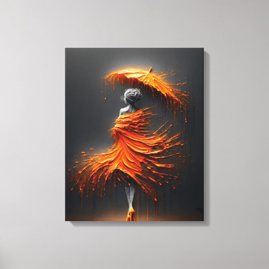 Impasto Orange Schirm Silhouette Leinwanddruck (Vorderseite)