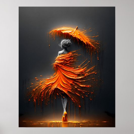 Impasto Orange Schirm Silhouette Poster (Vorne)