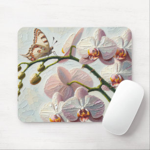 Impasto Paint Butterfly und Orchideen Mousepad