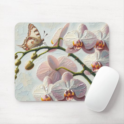 Impasto Paint Butterfly und Orchideen Mousepad (Mit Mouse)