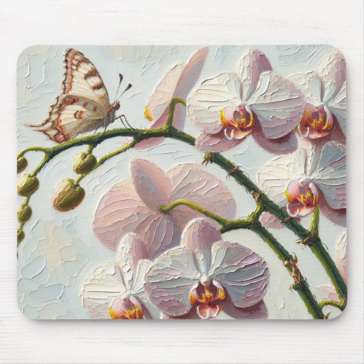 Impasto Paint Butterfly und Orchideen Mousepad (Vorne)