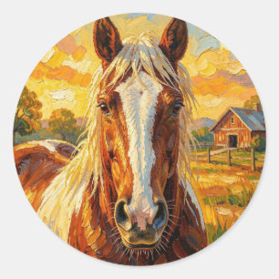 Impasto Pferd auf einem Bauernhof Runder Aufkleber
