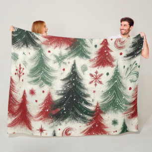 Impasto Red and Green Christmas Motifs Collage Fleecedecke