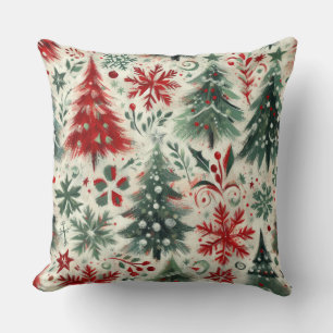 Impasto Red and Green Christmas Motifs Collage Kissen